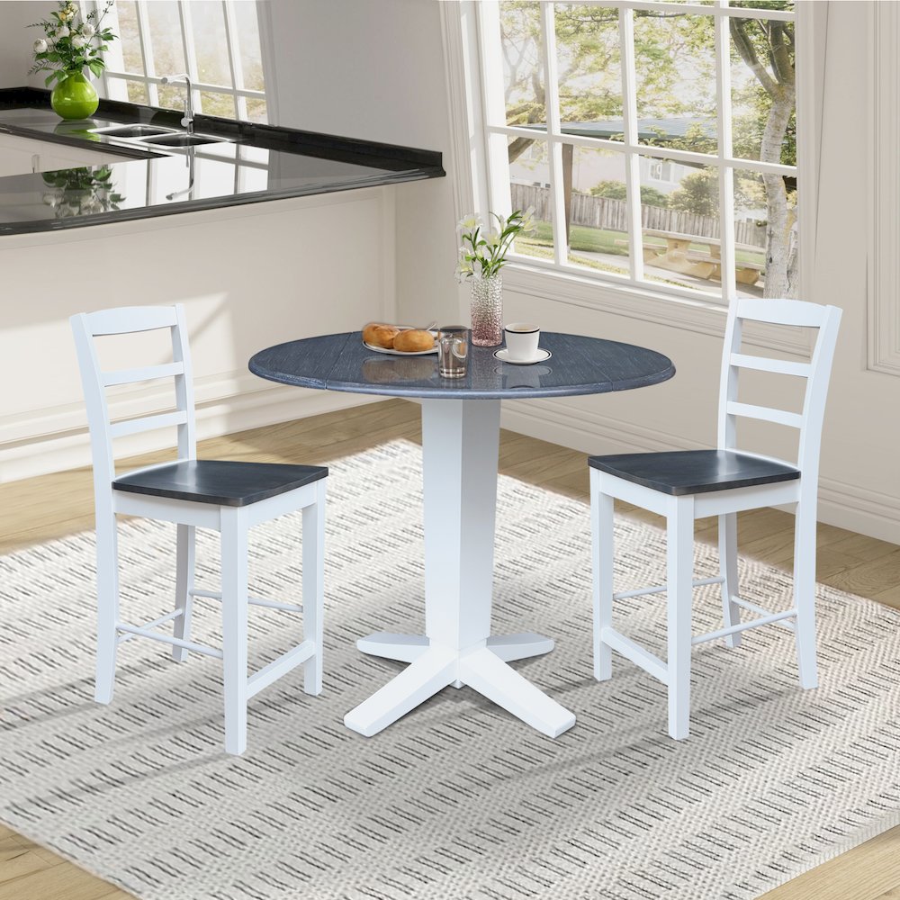 42" Round Drop Leaf Table with Two Stools. Picture 7