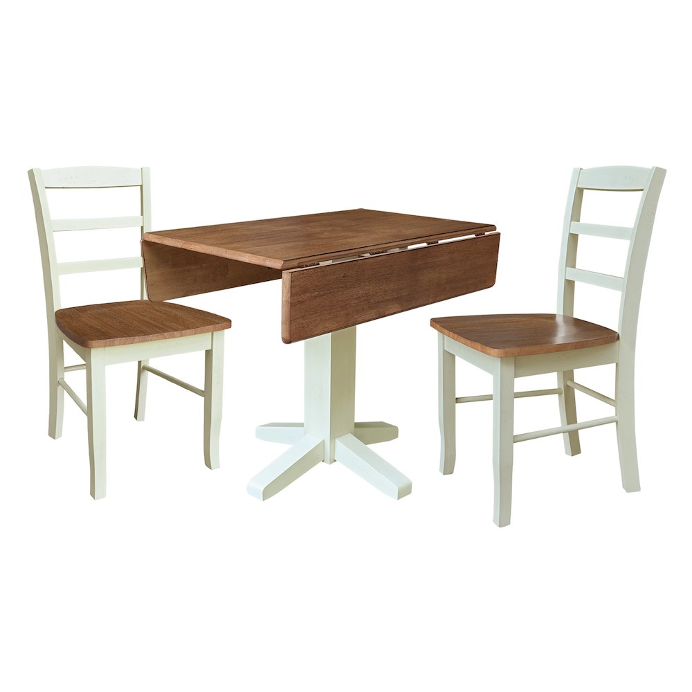 36" Round Drop Leaf Table with Two Dining Chairs. Picture 2