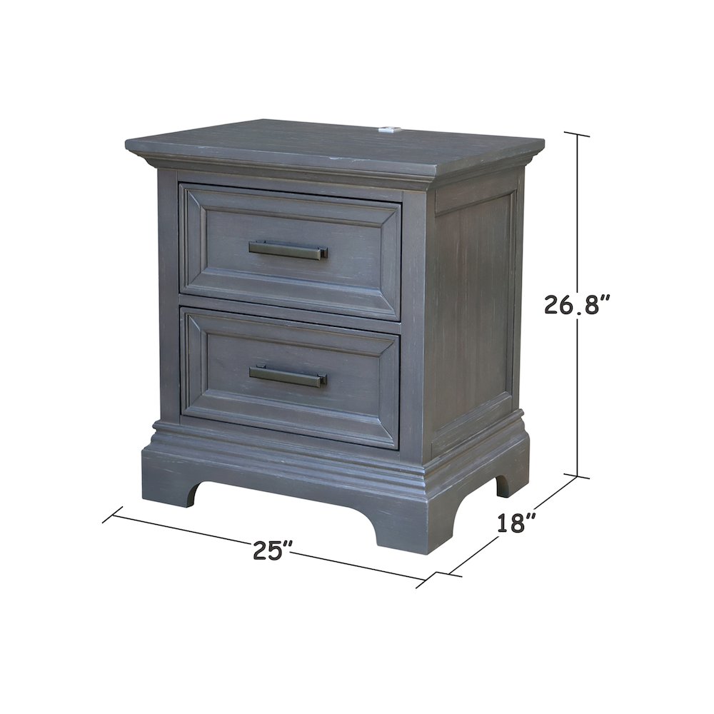 2-Drawer Nightstand with USB Charging Port, Modern Heather Gray Bedside Table. Picture 3