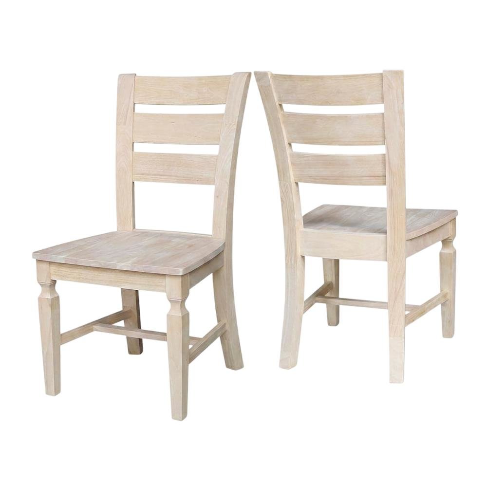 Solid Hardwood Ladder-Back Dining Chairs, Unfinished, Set of 2. Picture 1