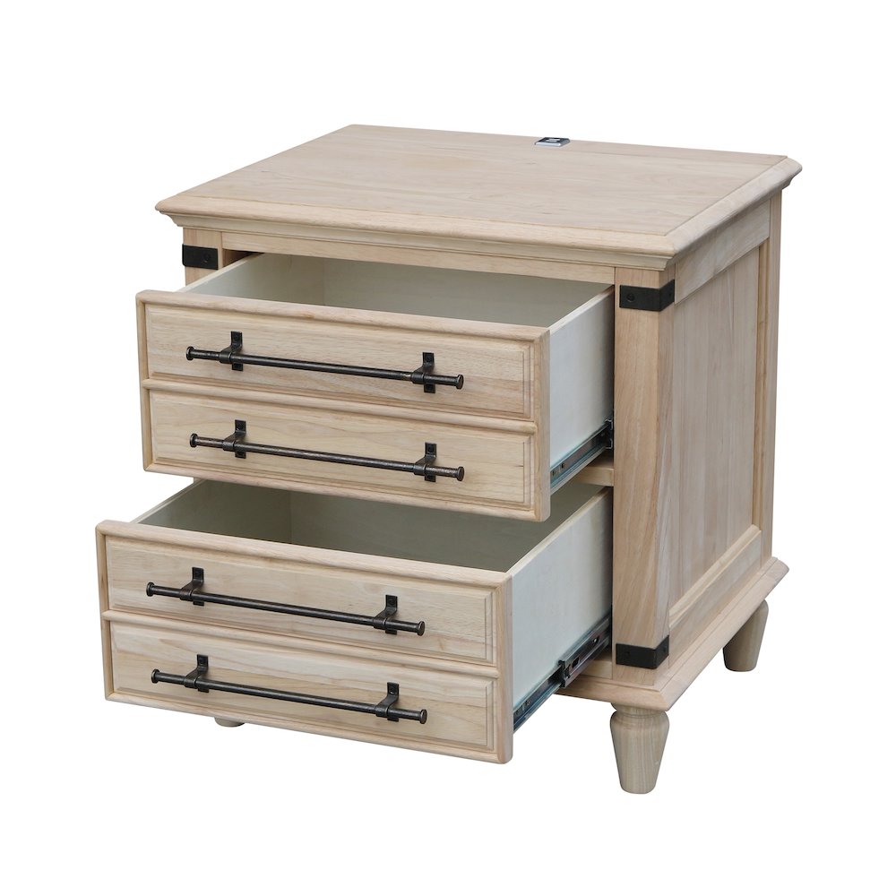 2-Drawer Nightstand with USB Charging, Wide Ready to Finish Bedside Chest. Picture 8