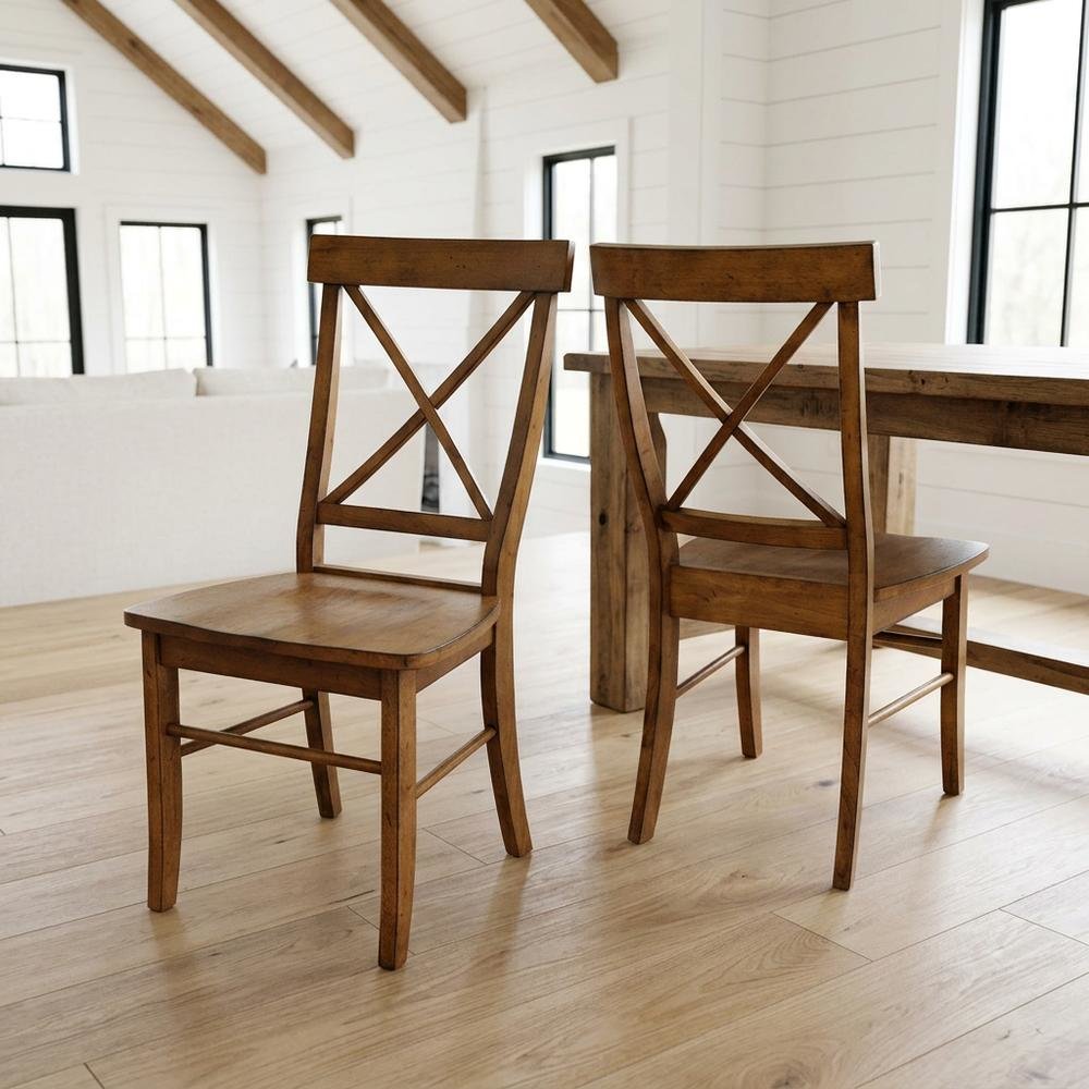 Solid Hardwood X-Back Dining Chair with Contoured Wood Seat for Dining Room. Picture 4