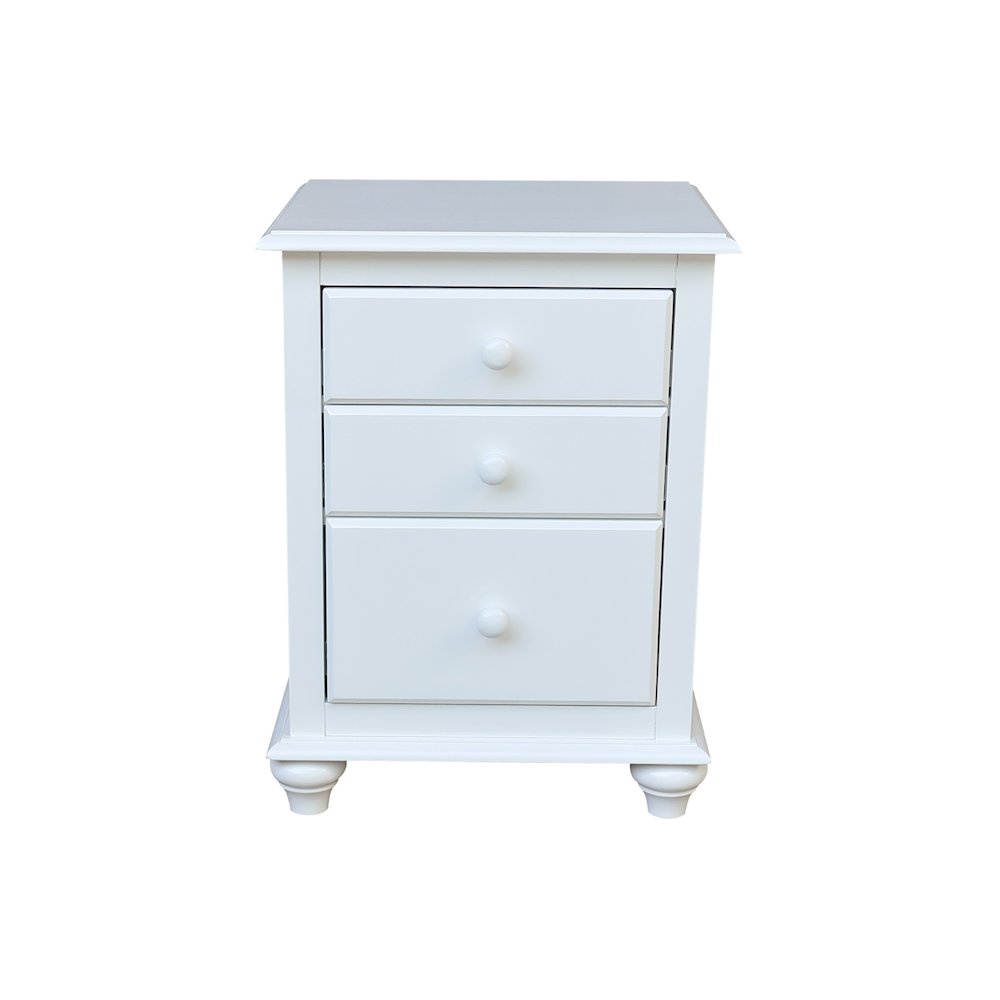 Solid Wood 3-Drawer Nightstand, Classic White Bedside Table with Tiered Storage. Picture 5