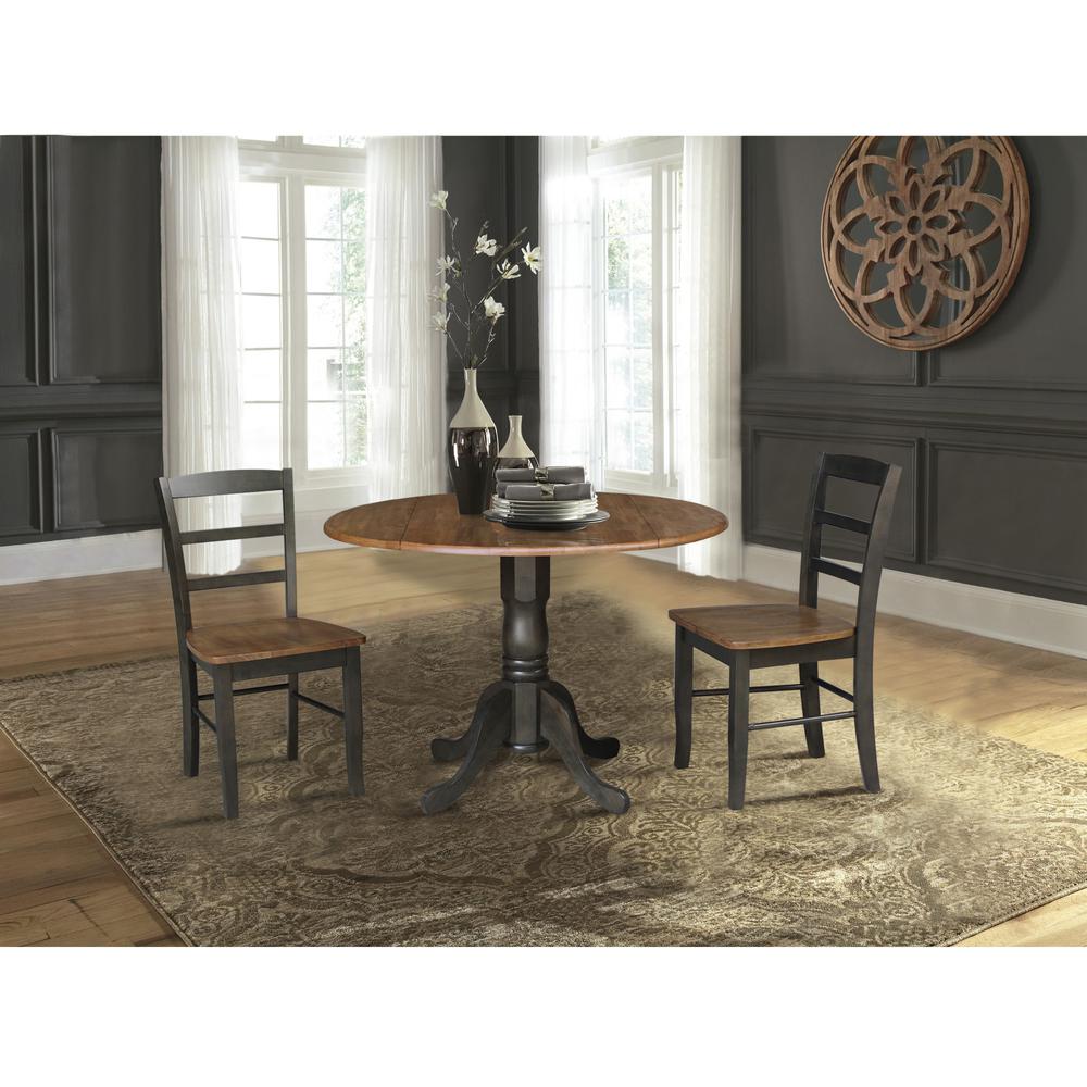 42" Dual Drop Leaf Pedestal Dining Table with 2 Madrid Ladderback Chairs. Picture 1