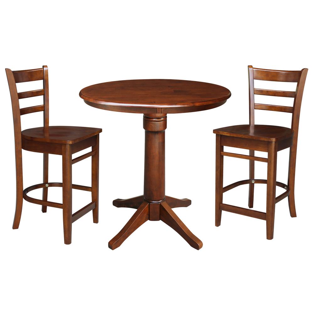 36" Round Pedestal Counter Height Table with 2 Emily Counter Height Stools. Picture 2