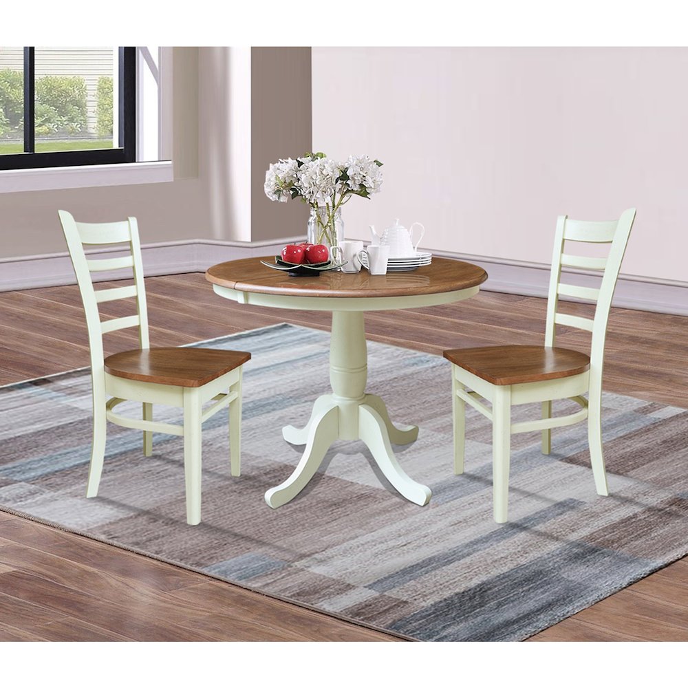 36" Round Top Pedestal Extention Table with 12" Leaf and 2 Dining Chairs. Picture 4