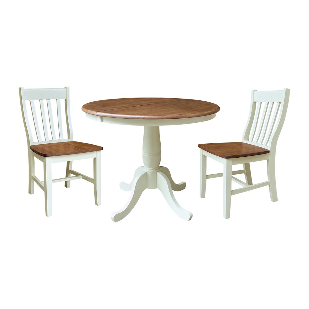 36" Round Extension Dining Table With 2 Cafe Dining Chairs. Picture 1