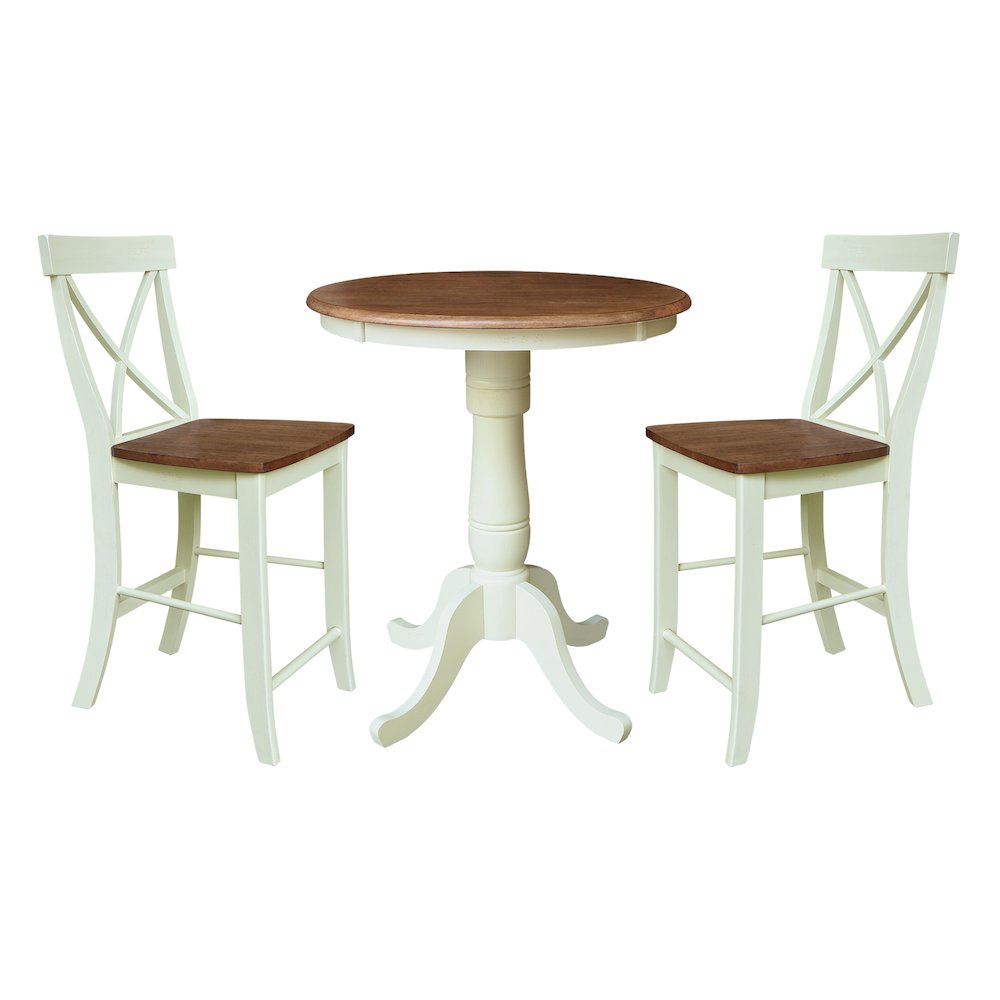 30" Round Pedestal Counter Height Table with 2 Counter Height Stools. Picture 1