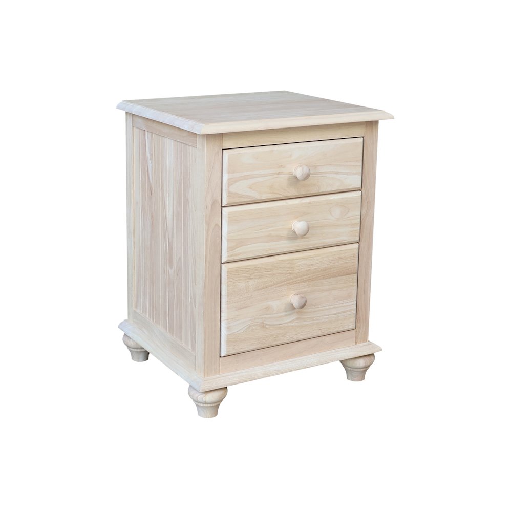 Solid Wood 3-Drawer Nightstand, Unfinished Ready to Finish Bedside Table. Picture 3
