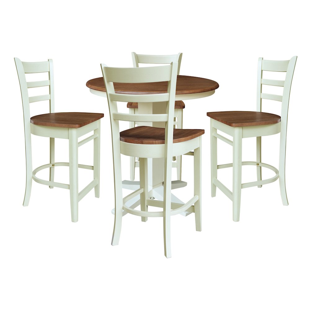 36" Solid Wood Round Top Pedestal Dining Table with 4 Counter Height Stools. Picture 1