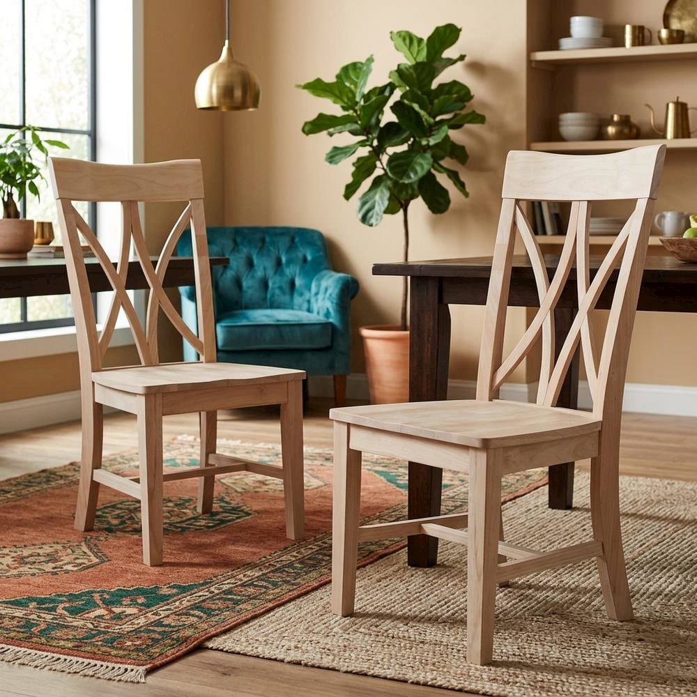 Parawood Traditional Wooden Dining Chairs for Kitchen Table, Unfinished. Picture 2
