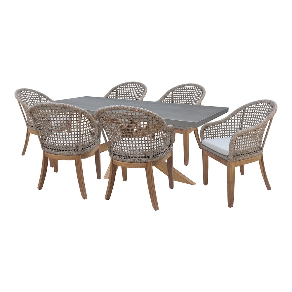 Outdoor 7 Piece Teak Patio Furniture Set with a Table and 6 Chairs, Natural/Gray. Picture 1