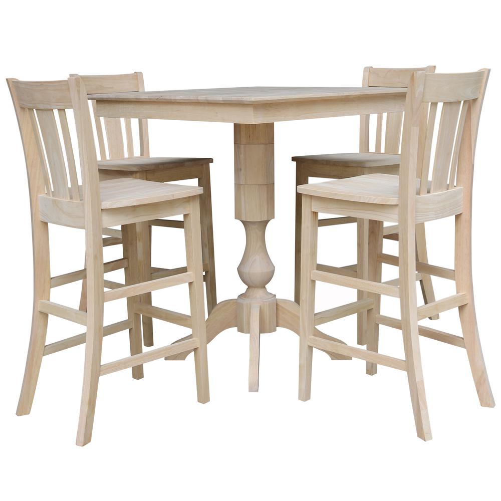 36" x 36" Square Top Pedestal Table With 4 Bar Height Stools (Set of 5). Picture 1