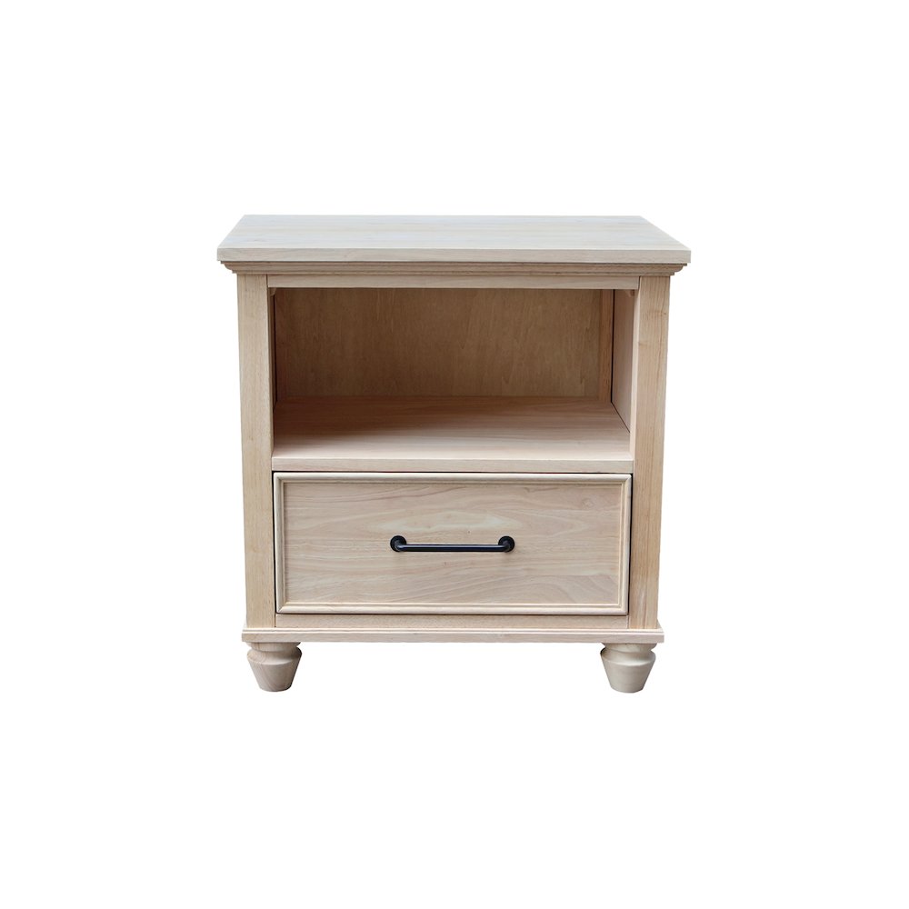 Solid Wood 1-Drawer Nightstand, Ready to Finish Hardwood Bedside Table. Picture 1