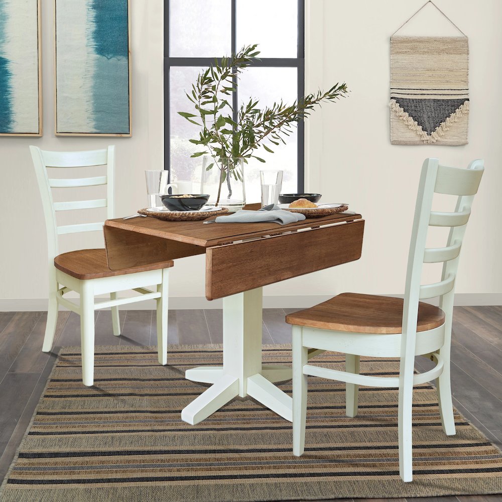 36" Square Dual Drop Leaf Dining Table with Two Chairs. Picture 4