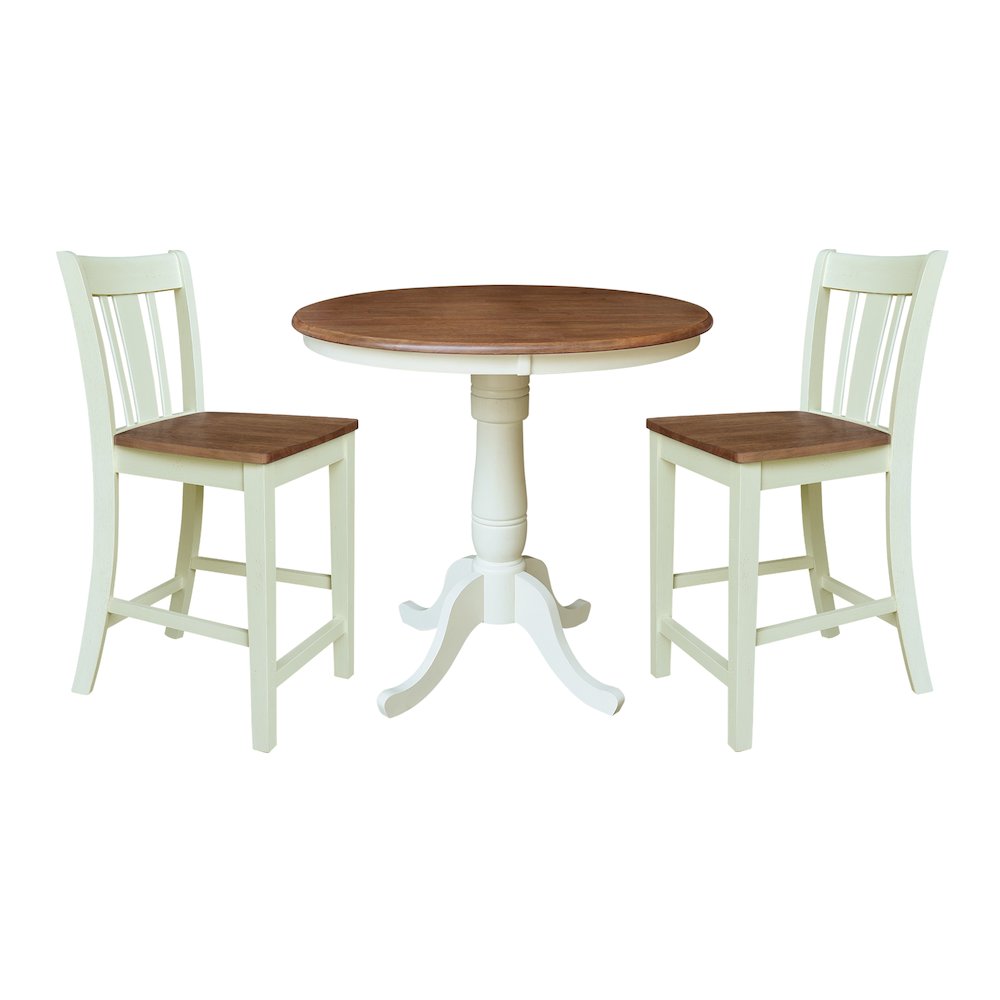 36" Round Pedestal Height Dining Table 2 San Remo Counter Height Stools. Picture 1