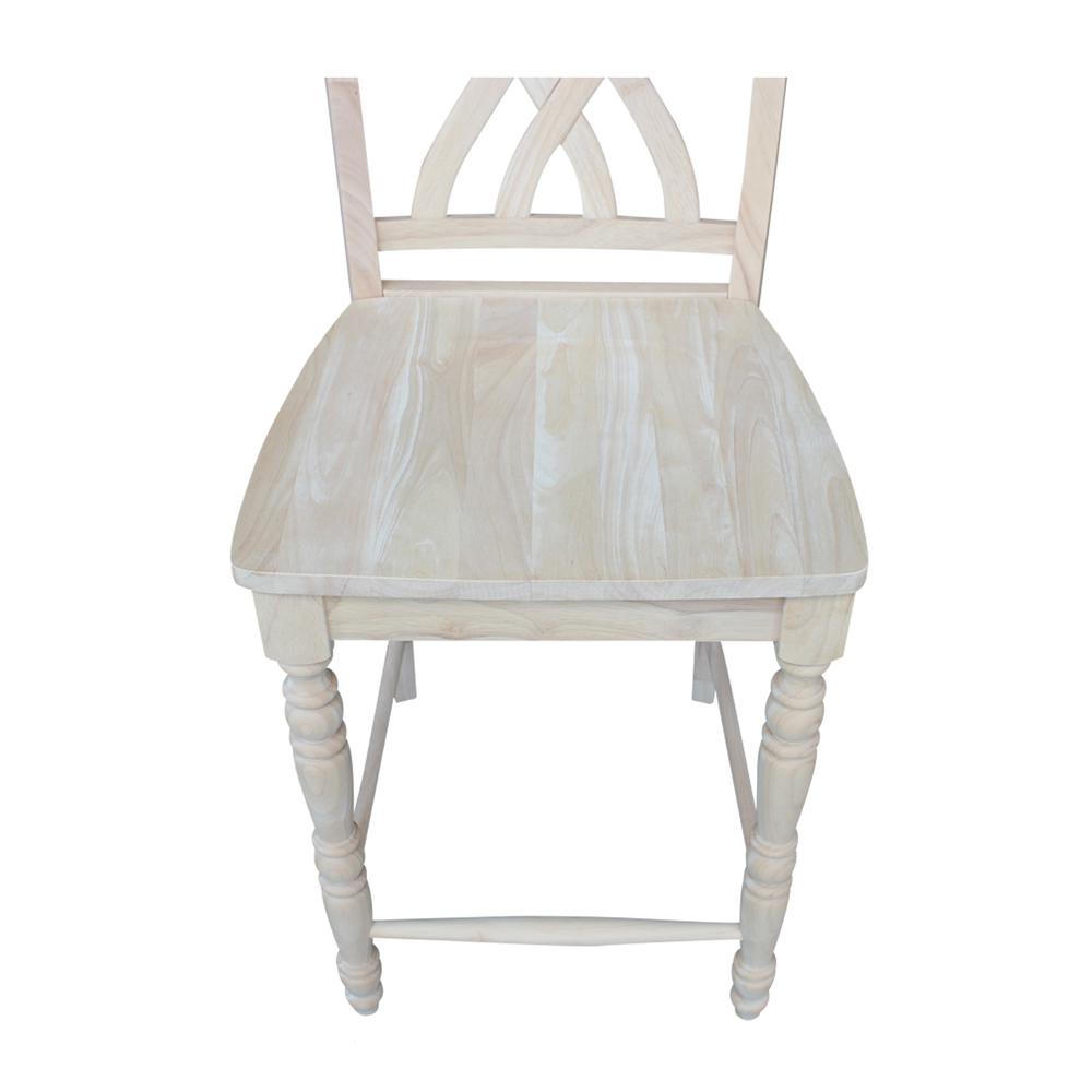 Lattice Counter height Stool - 24" Seat Height, Unfinished. Picture 2