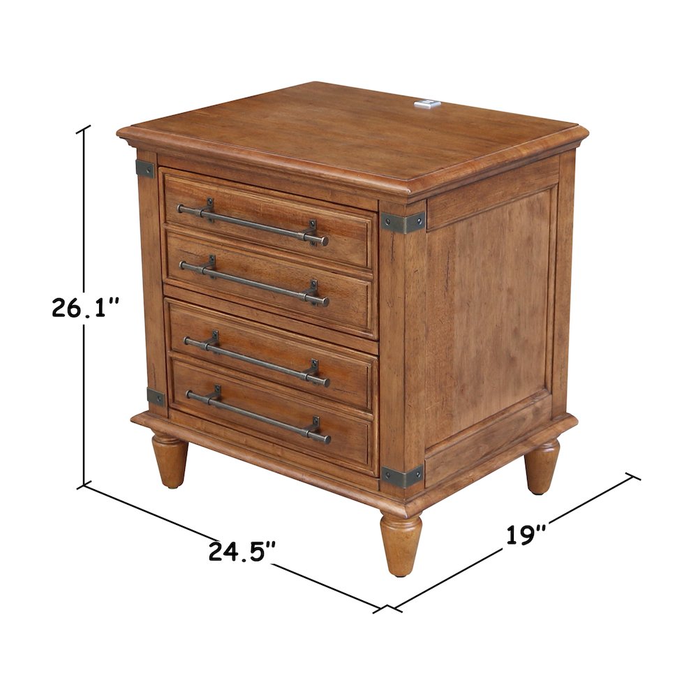 2-Drawer Nightstand with USB Charging, Rich Bourbon Brown Wide Bedside Chest. Picture 3