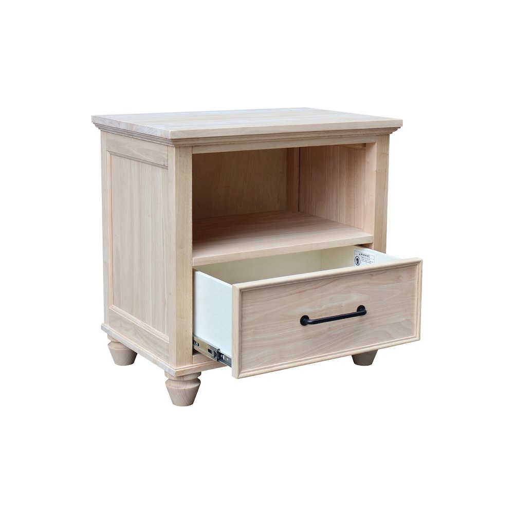 Solid Wood 1-Drawer Nightstand, Ready to Finish Hardwood Bedside Table. Picture 7