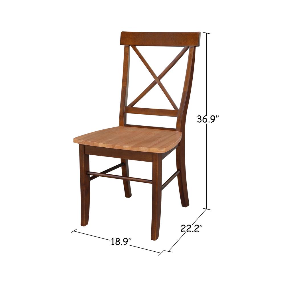 Set of Two X-Back Chairs  with Solid Wood Seats , Cinnamon/Espresso. Picture 7