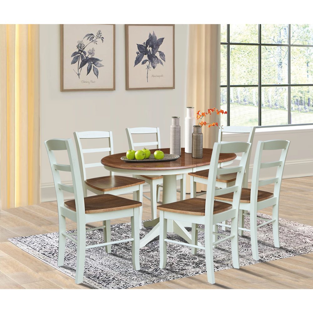 36" Round Extension Dining Table with 12" Leaf and 6 Dining Chairs. Picture 4