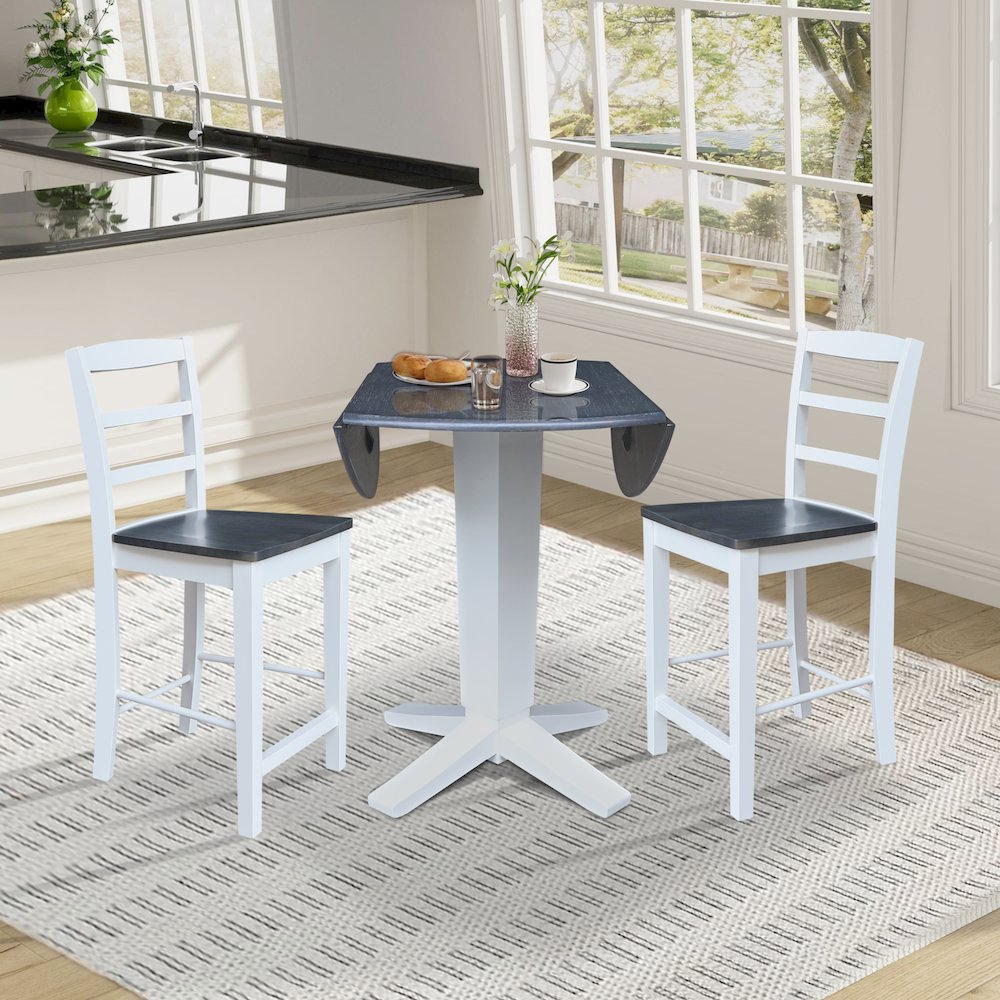 42" Round Drop Leaf Table with Two Stools. Picture 5