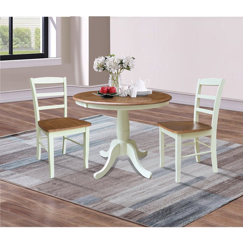 36" Round Extension Dining Table with 2 Madrid LadderBack Dining Chairs. Picture 4