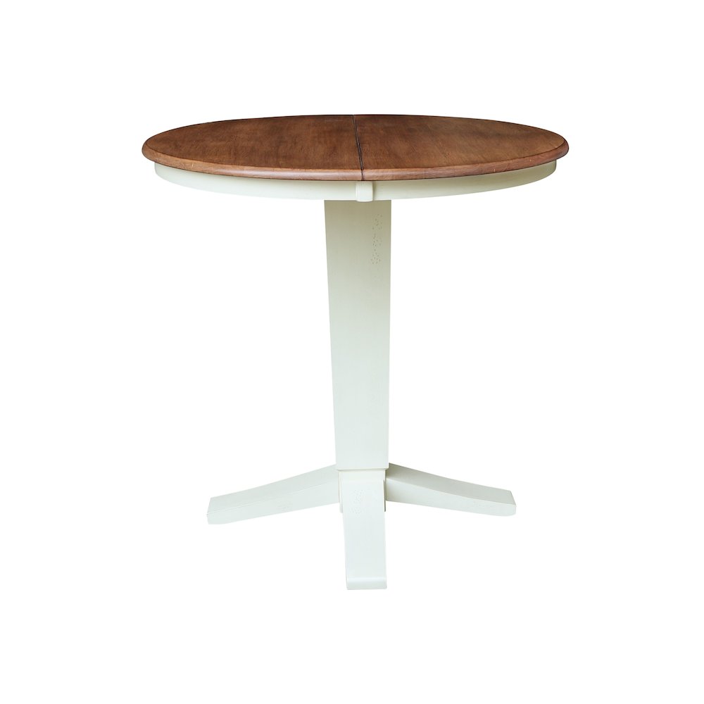 36" Solid Wood Round Top Pedestal Table with 12" Leaf - 36.1"High Dining Height. Picture 5