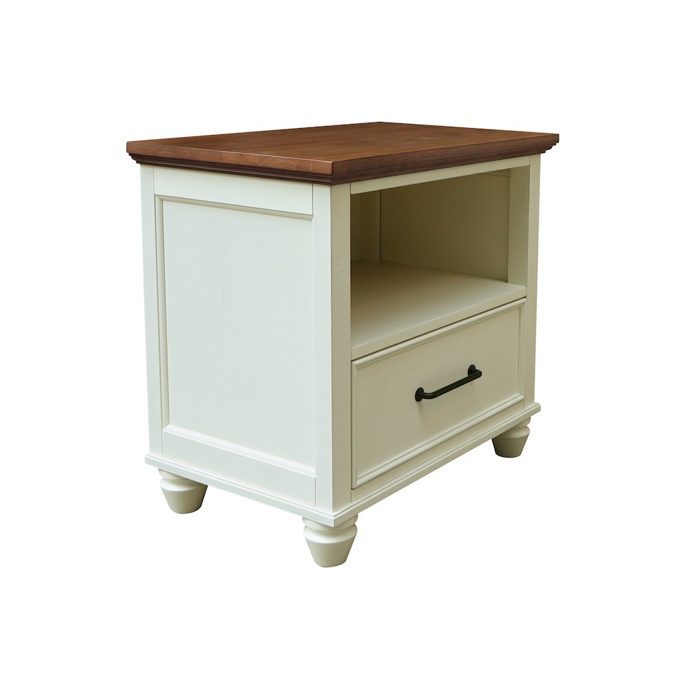Solid Wood 1-Drawer Nightstand, Hickory and Shell Two-Tone Bedside Table. Picture 4
