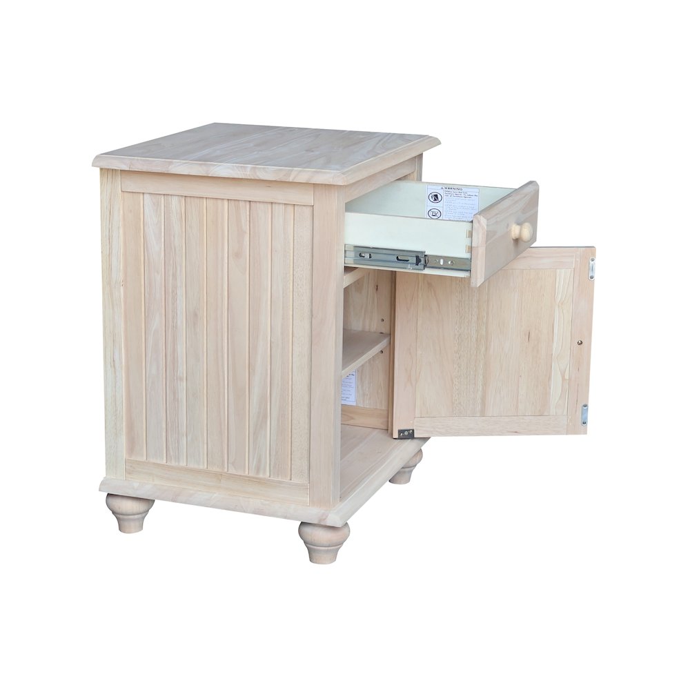 Solid Wood Nightstand with Storage Cabinet, Ready to Finish Bedside Table. Picture 8
