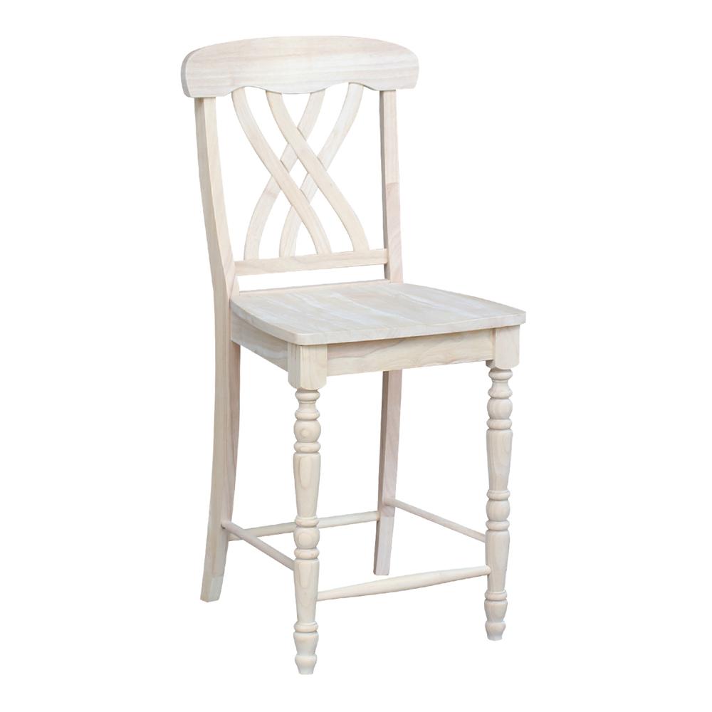 Lattice Counter height Stool - 24" Seat Height, Unfinished. Picture 10