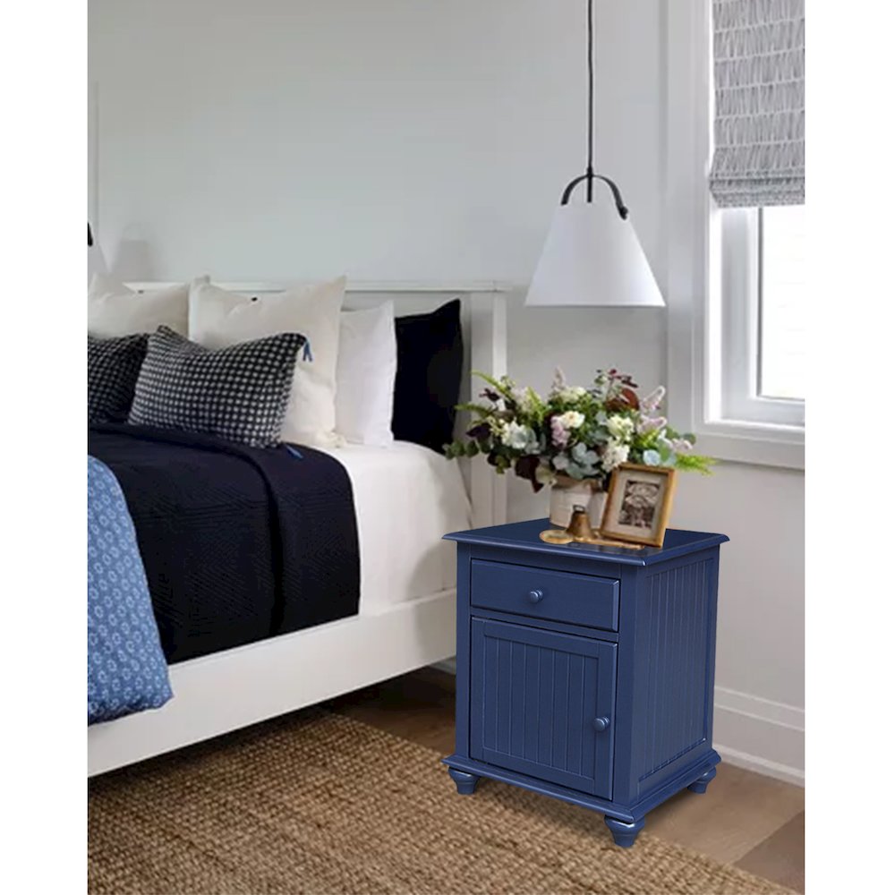 Solid Wood Nightstand with Storage Cabinet, Modern Denim Blue Bedside Table. Picture 3