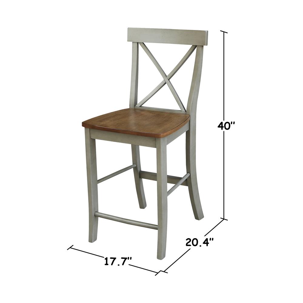 X-back Counterheight Stool - 24" Seat Height, Hickory/Stone. Picture 9