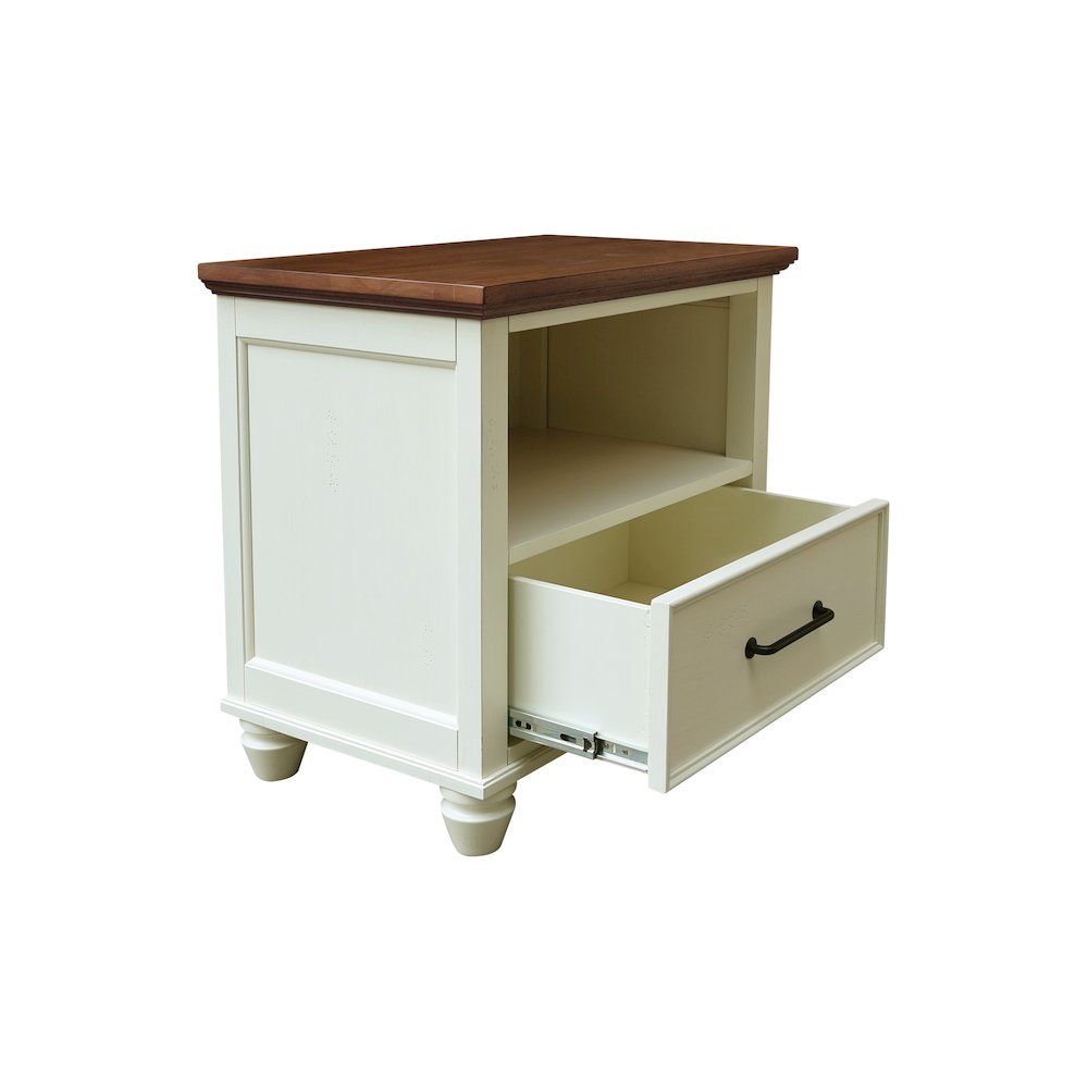 Solid Wood 1-Drawer Nightstand, Hickory and Shell Two-Tone Bedside Table. Picture 8