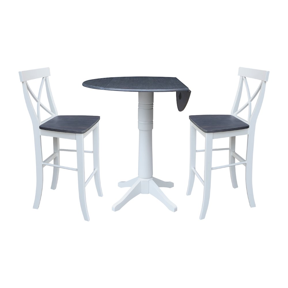 42" Round Top Dual Drop Leaf Pedestal Table with 2 Stools. Picture 2