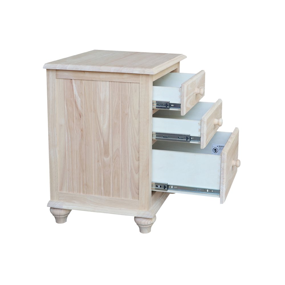 Solid Wood 3-Drawer Nightstand, Unfinished Ready to Finish Bedside Table. Picture 8