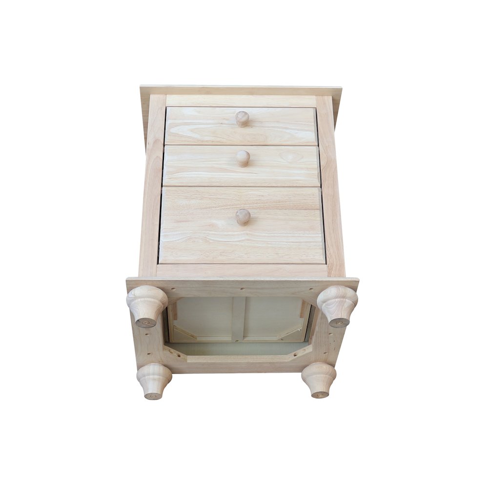 Solid Wood 3-Drawer Nightstand, Unfinished Ready to Finish Bedside Table. Picture 9