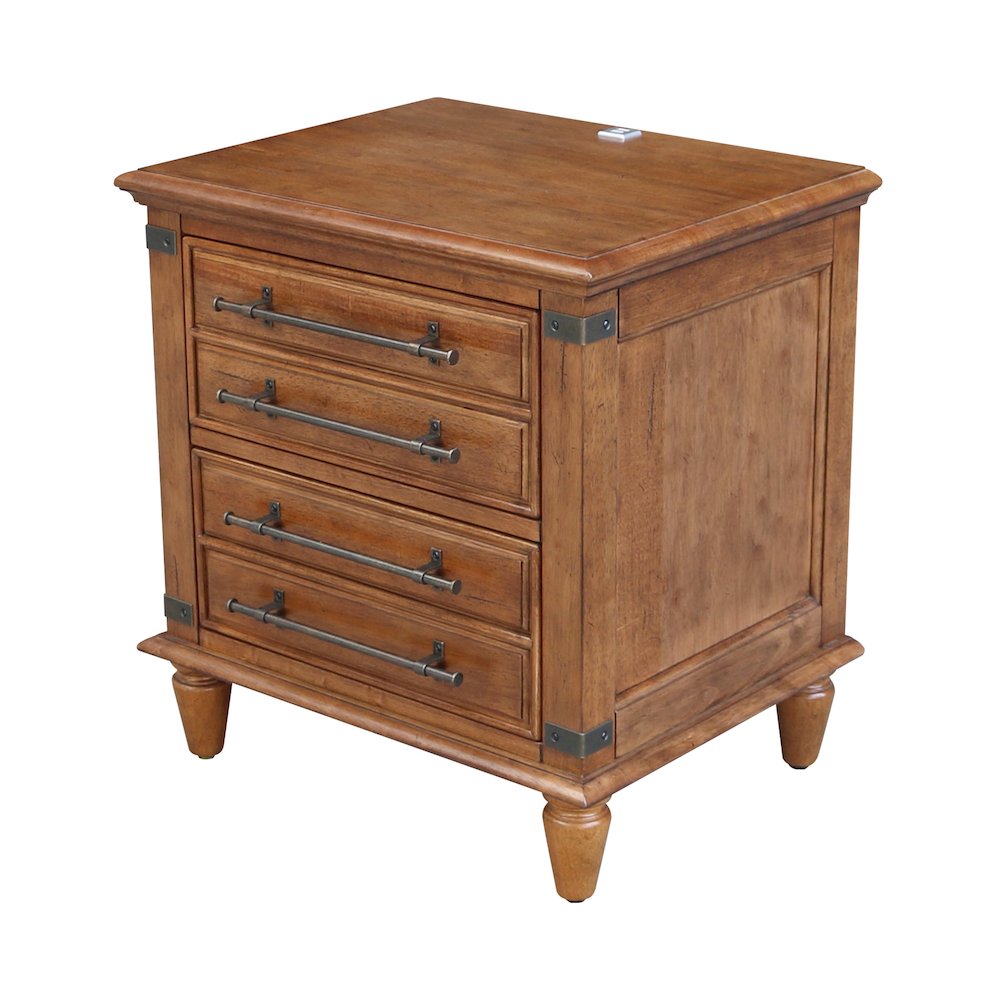 2-Drawer Nightstand with USB Charging, Rich Bourbon Brown Wide Bedside Chest. Picture 4