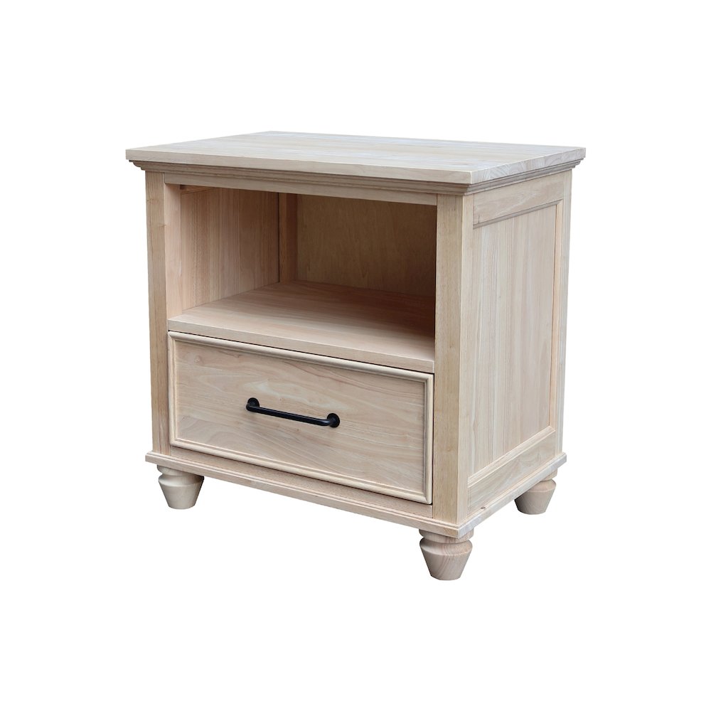 Solid Wood 1-Drawer Nightstand, Ready to Finish Hardwood Bedside Table. Picture 3