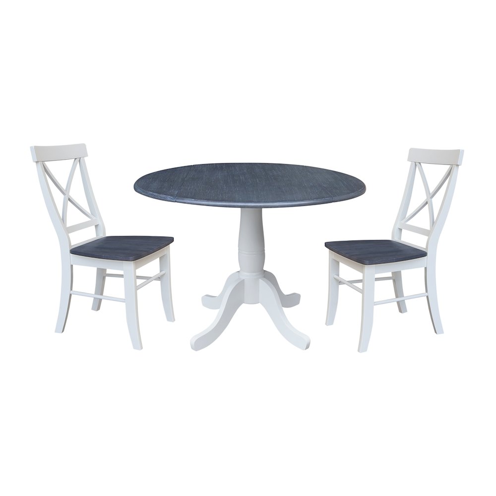 42" Round Top Dual Drop Leaf Pedestal Table with 2 Dining Chairs. Picture 1