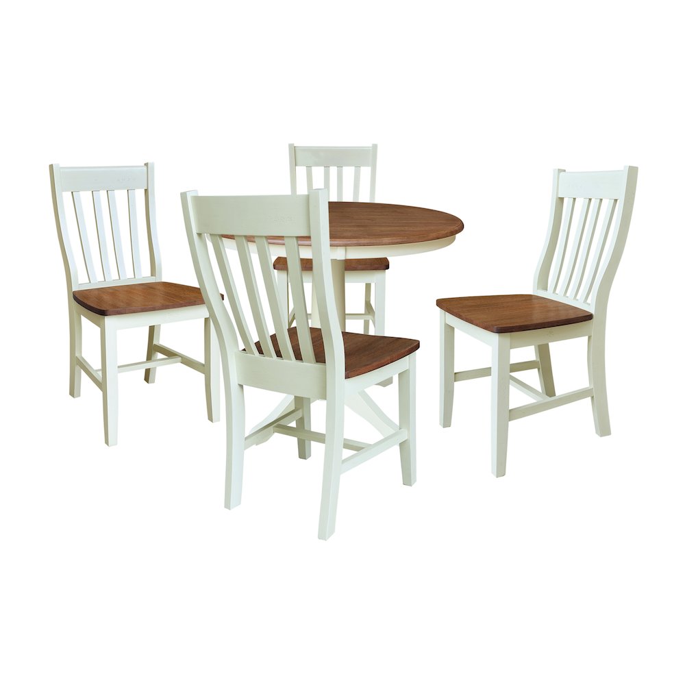 36" Round Top Pedestal Dining Table with 4 Cafe Chairs. Picture 1