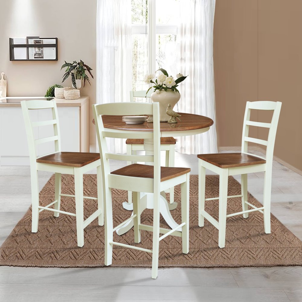 36" Round Pedestal Gathering Height Table with Four Counter Height Stools. Picture 4