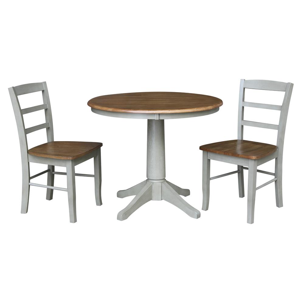 36" Round Top Pedestal Dining Table with 2 Madrid Ladderback Chairs. Picture 2