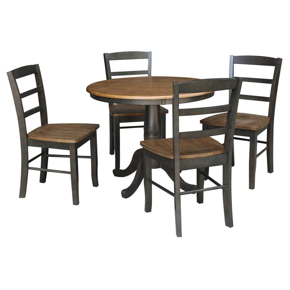 36" Round Pedestal Dining Table with 4 Madrid Ladderback Chairs. Picture 2