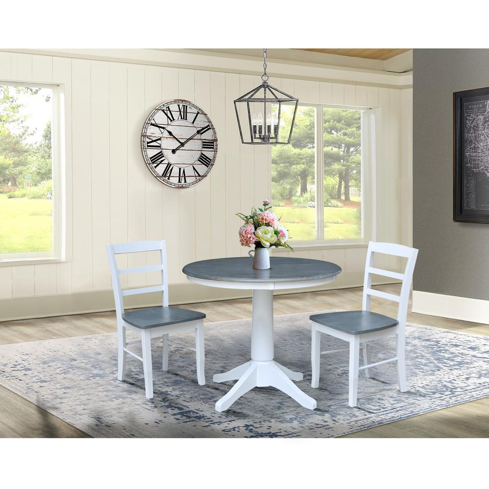 36" Round Pedestal Dining Table with 2 Madrid Ladderback Chairs. Picture 1