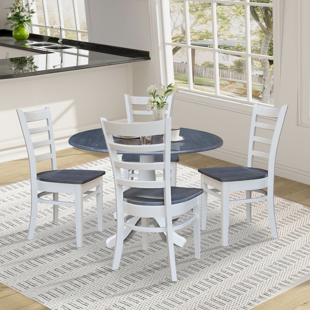 42" Round Top Dual Drop Leaf Pedestal Table with 4 Dining Chairs. Picture 4