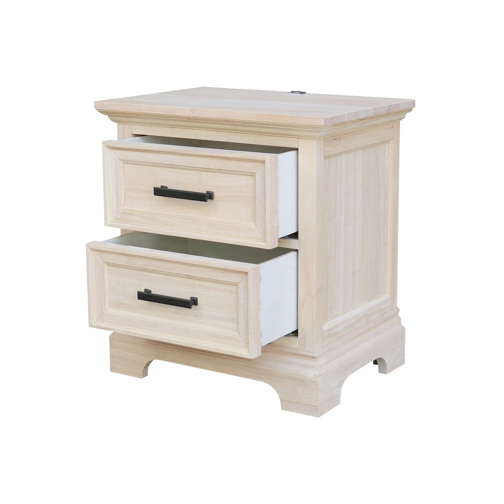 2-Drawer Nightstand with USB Charging Port, Ready to Finish Bedside Table. Picture 7