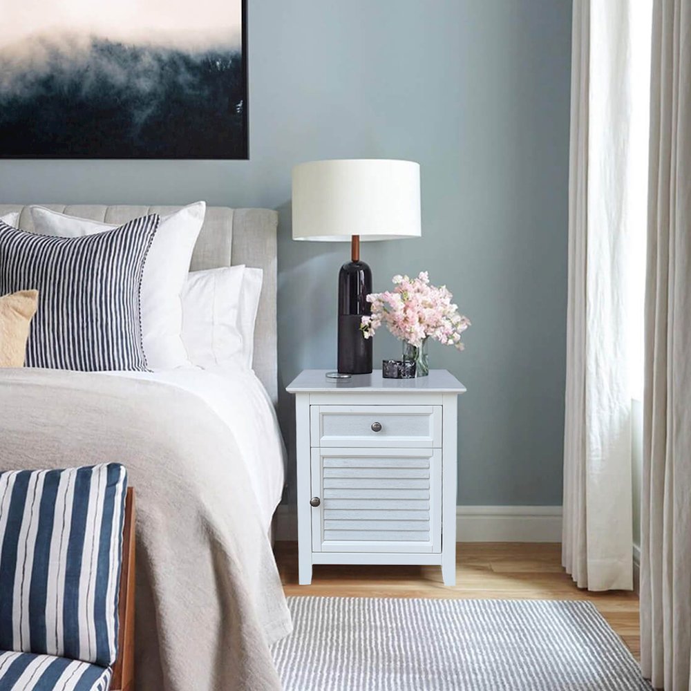 Solid Wood Nightstand with Storage Cabinet, Chalk & White Two-Tone Bedside Table. Picture 2