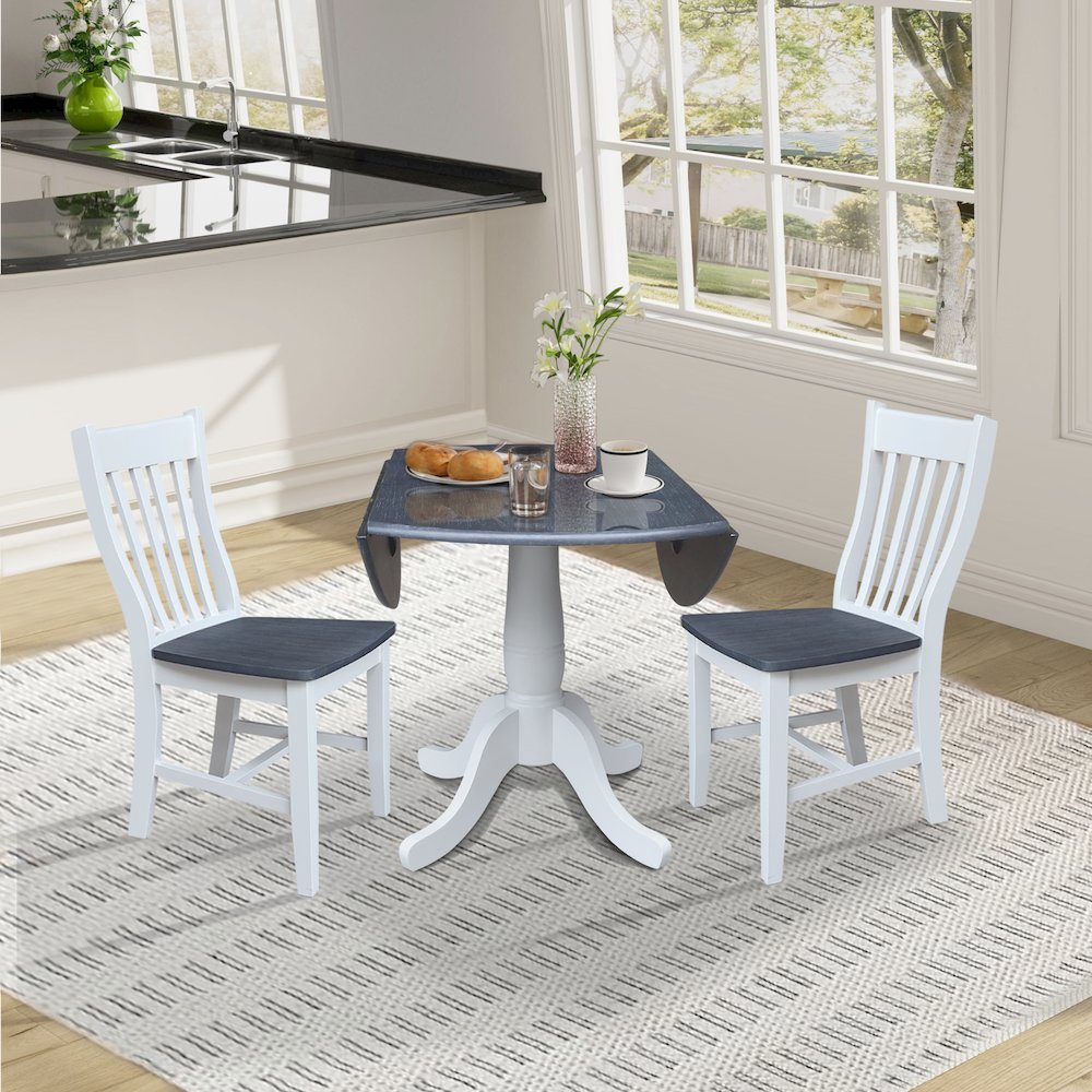 42" Round Top Dual Drop Leaf Pedestal Table with 2 Dining Chairs. Picture 4