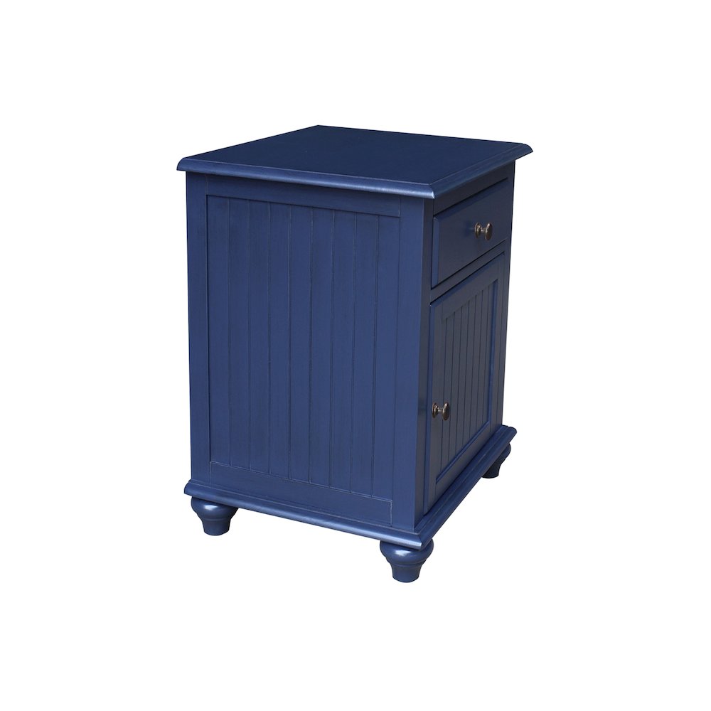 Solid Wood Nightstand with Storage Cabinet, Modern Denim Blue Bedside Table. Picture 6